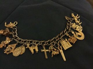 Vintage Gold Tone Mcm Loaded Charm Bracelet
