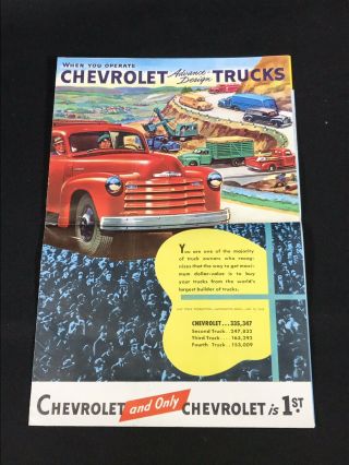 Vtg 1948 Chevrolet Chevy Truck Mail Advertising Sales Brochure Fold Out Poster