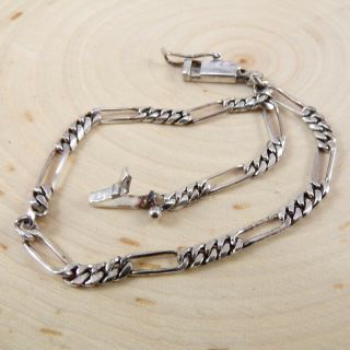 Vintage Sterling Silver Figaro Chain Link Bracelet 7.  25 " 3mm