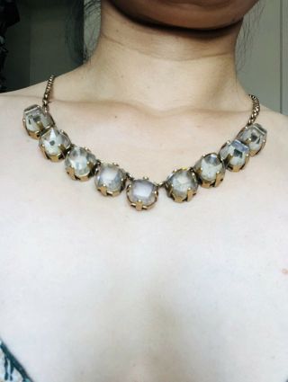 Vintage To Fashion Marked J.  Crew Square Crystal Statement Necklace
