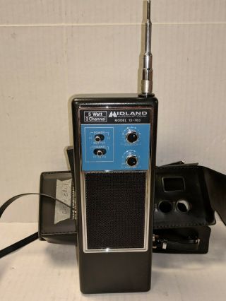 Vtg Midland 13 - 763 Handheld Cb Radio Transceiver Walkie Talkie W/ Case Ok
