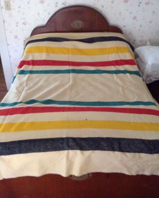 Vintage Hudson Bay Blanket Striped 100 Wool - Made In England