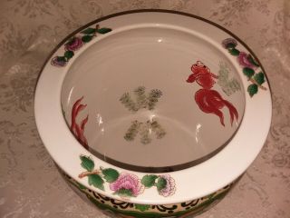 Vintage Asian Oriental Ceramic Porcelain Vase Fish Bowl Planter Gold Accents 12 
