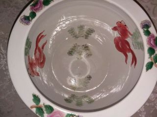 Vintage Asian Oriental Ceramic Porcelain Vase Fish Bowl Planter Gold Accents 12 