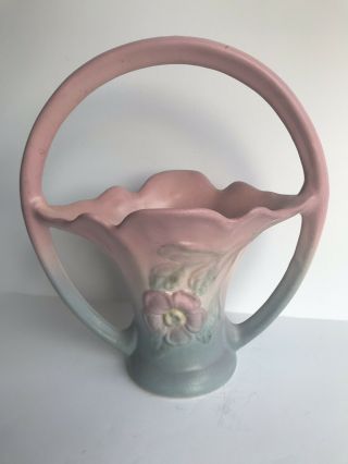 Vtg Hull Art Pottery Usa Dogwood Basket Pink & Blue 501 - 7 1/2