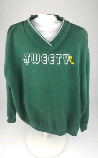 Classic Looney Tunes Tweety Vintage Sweater Sweat Shirt Sz Large L Green