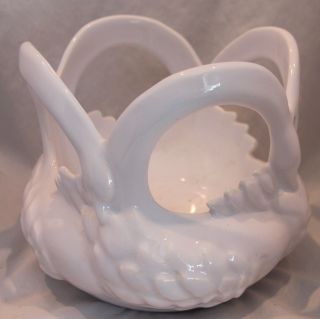 Vintage 1998 Royal Haeger Pottery White Swan Bowl Planter Centerpiece 7 "