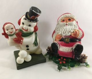 Vintage Christmas Santa Snowman Plastic Blow Mold Tabletop Displays | Small 8”
