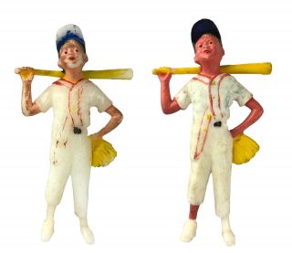Vintage Baseball Players Cake Toppers 5 1/2 " Figurines Plastic Japan