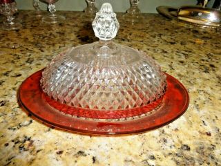 Vintage Diamond Point Indiana Glass Ruby Cranberry Oval Butter Dish