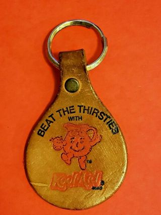 Vintage Kool - Aid Man Leather Keychain Key Fob " Beat The Thirsties " Advertising