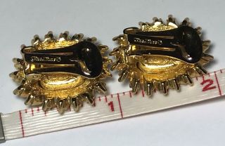 Vtg Signed CHRISTIAN DIOR Royal Blue Rhinestone Gold Clip On Costume Earrings 3