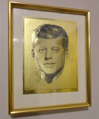 Vintage John F Kennedy Jfk Gold Sketch Picture Photo Frame Poster Framed 8 X 10