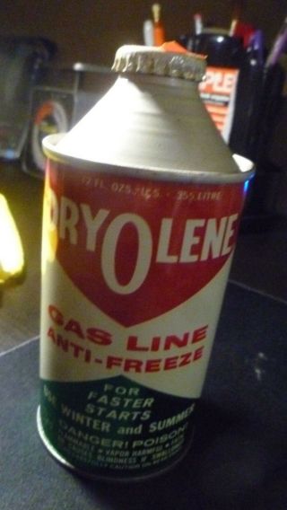 Vtg.  Dryolene Gas Line Anti - Freeze Un - Opened 12 Oz,  Cone Top Tin Price