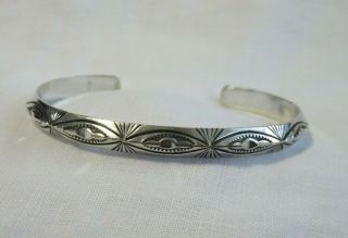 Vintage Navajo Native American Sterling Silver Stamped Cuff Bracelet 13 Grams