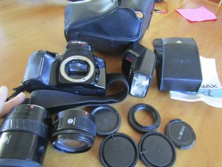 Vintage Minolta Maxxum 5xi Film Camera,  2 Lenses,  Also Minolta Flash,  Case Instr