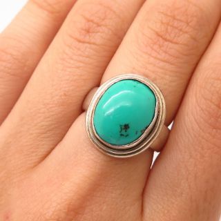 Vtg 925 Sterling Silver Real Turquoise Gemstone Ring Size 5 3/4