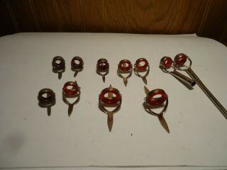 Vintage Red Agate Fishing Guides & Tips - Nickel - Quantity 11