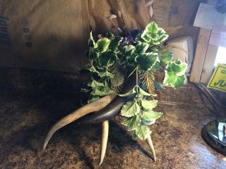 Vintage Unique Deer Antler Cow Horn Artificial Floral Arrangement
