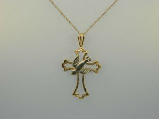 Exquisite Vintage 14k Yellow/white Gold Religious Cross With Dove Pendant M