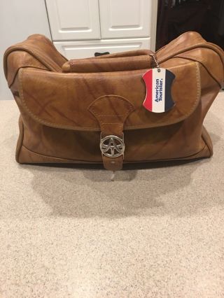 Vintage American Tourister 1970s Brown Leather Carry - On Duffel Bag Luggage