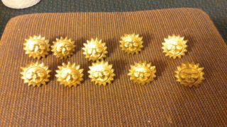Set Of 10 Vintage Celestial Gold Brass Sun Face Napkin Rings Holders Soleil