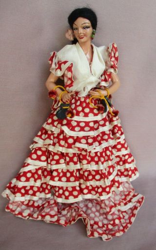 Vintage 9 1/2 " Hard Plastic Spanish Flamenco Dancer Doll Jointed Arms & Legs A/o