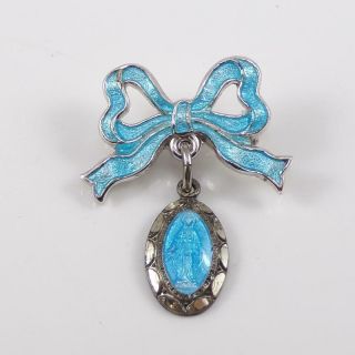 Vintage Sterling Silver Blue Enamel Saint Mary Religious Dangle Pin Brooch Ldk3