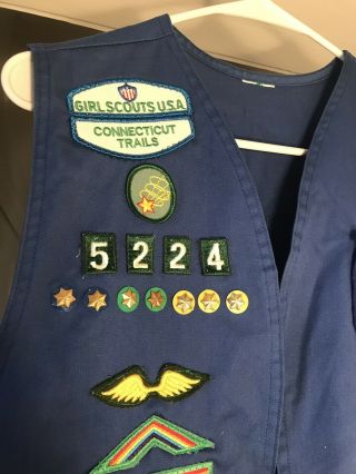 Vintage 90s Girl Scout Dark Blue Vest Badges Pins 70 Patches 12 Pins 3