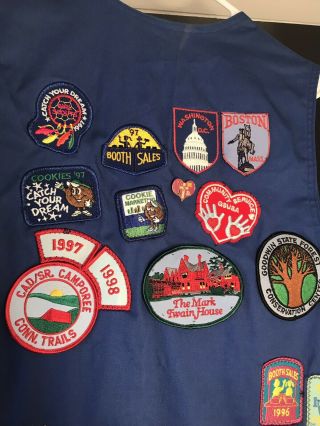 Vintage 90s Girl Scout Dark Blue Vest Badges Pins 70 Patches 12 Pins 7