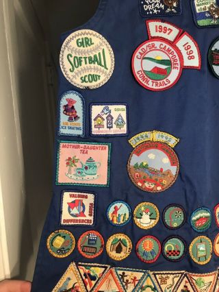 Vintage 90s Girl Scout Dark Blue Vest Badges Pins 70 Patches 12 Pins 8