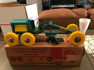 Vintage Structo Road Grader With Yellow Wheels And Engine Box