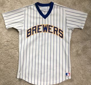 Vintage Sand Knit Milwaukee Brewers Retail Authentic Game Jersey Mlb 1978 - 1980