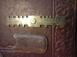 Vintage cobbler welt gauge tool in sheath made by snell&atherton brickton,  mass. 2