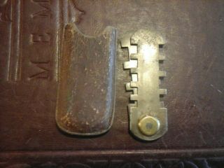 Vintage cobbler welt gauge tool in sheath made by snell&atherton brickton,  mass. 3