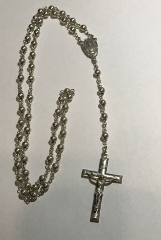 Vintage Creed Solid Sterling Silver Rosary Necklace W/ Cross 18 5/8 " 25 Grams