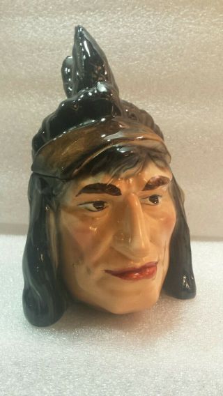 Vintage Indian Chief Native American Head Majolica Pottery Tobacco Humidor Jar