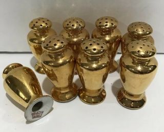 8 Vintage Antique Gold Colored Porcelain Mini Salt And Pepper Shakers 2” High
