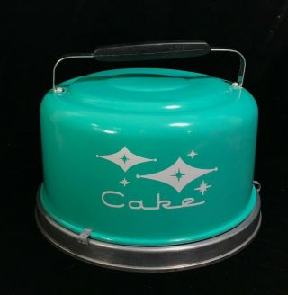 Vintage Turquoise Diamond Starburst Metal Cake Keeper Holder Stand Cover Revamp