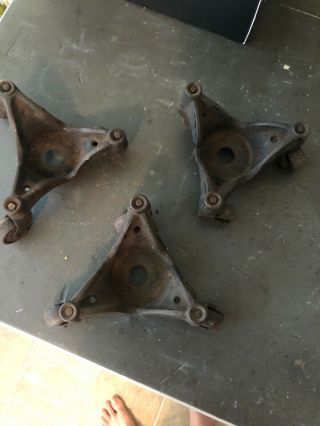 Set Of 3 Vintage Cast Iron 3 Wheel Casters - Piano Movers - Furniture Dollies