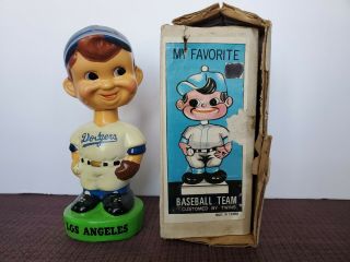Vintage 7 1/4 " Los Angeles Dodgers Green Base Swirl Bobble Head/ Nodder