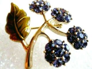 Vintage Monet Purple Flower Signed Crystal Brooch/pin Gold Tone
