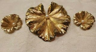 Vintage Napier Gold On Sterling Silver Pearl Leaf Brooch Pin 39.  35 Grams