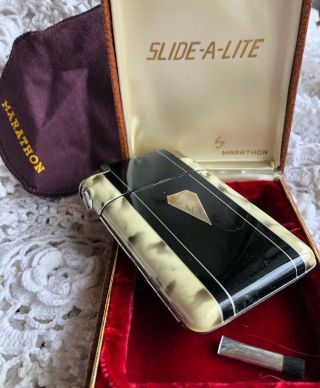 Vintage Lighter / Case " Slide - A - Lite " Marathon Art Deco