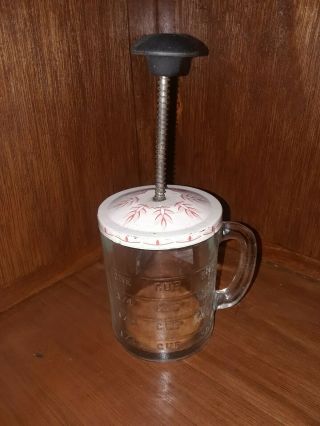 Vintage Anchor Hocking Glass Measuring Cup W/ Androck Chopper