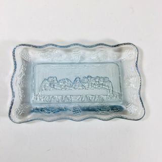 Vintage Clear Blue Depression Glass Butter Dish Tray Lord 