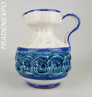 Vintage Retro 60s - 70s Alla Moda Handled Blue Vase Italian Pottery Fat Lava Era