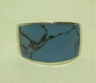 Vtg 925 Sterling Silver Southwestern Turquoise Inlay Tapered Band Ring 6g Size 8