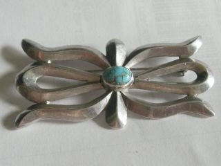 Vintage Sand Cast Native American Sterling Silver Turquoise Pin Brooch 2.  5 Inch