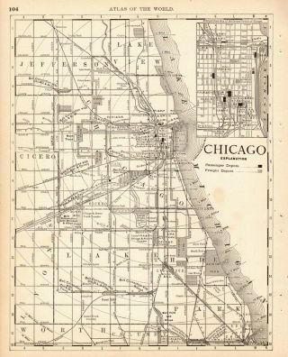 1889 Antique Chicago Illinois Map Vintage City Map Of Chicago Wall Art 6485
